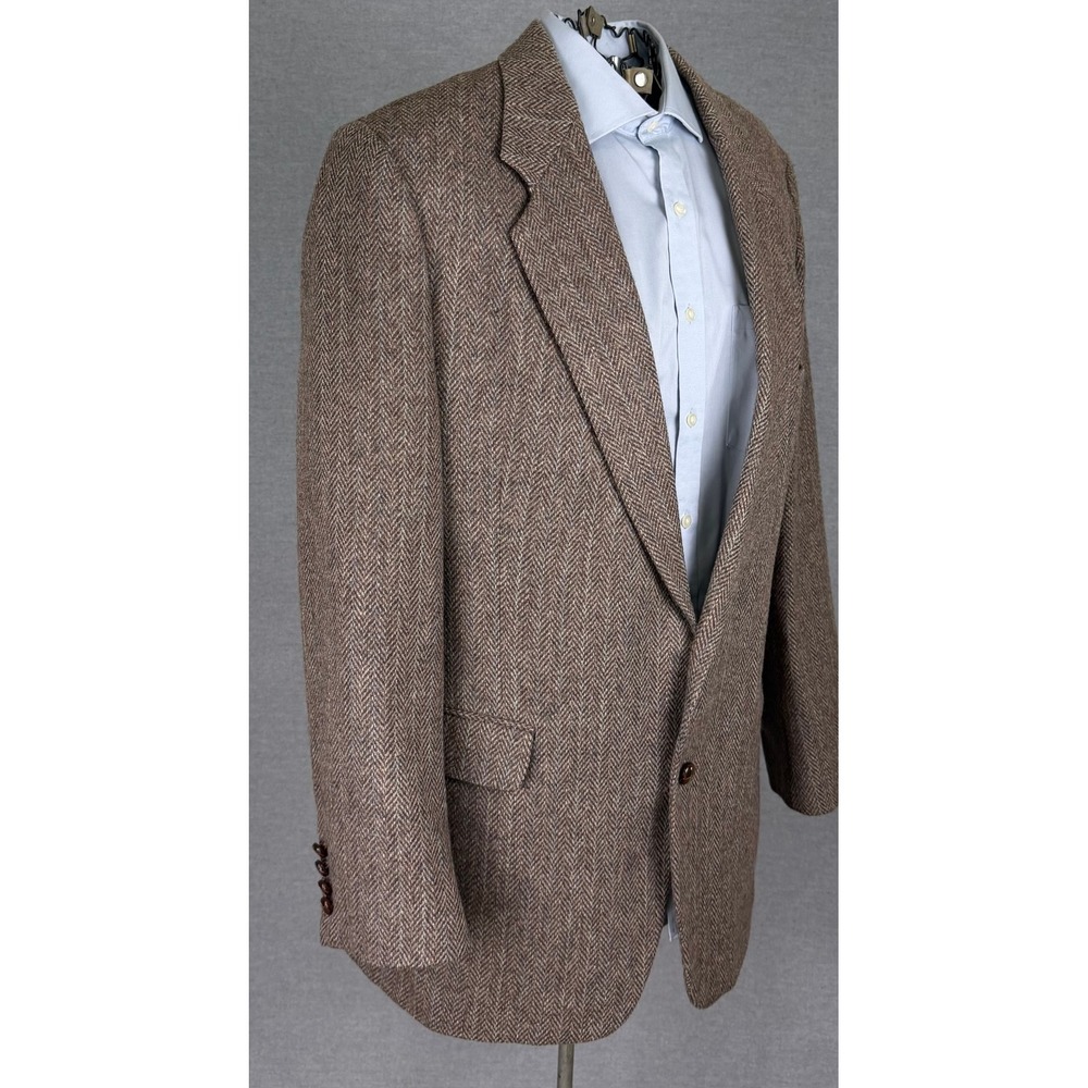 Ardsley Mens Vintage 60s Brown Herringbone Wool Blazer Sport Coat 46L Bespoke